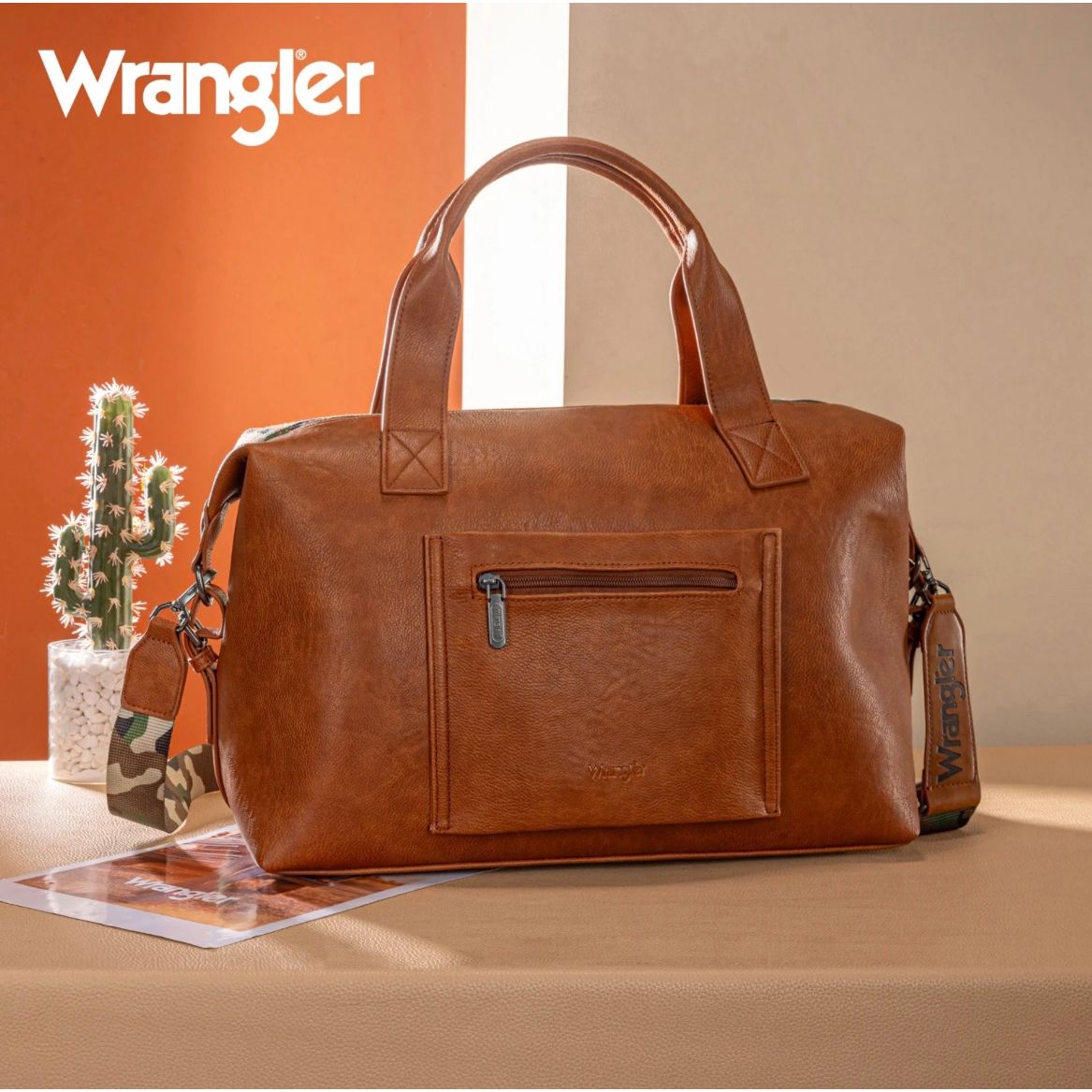 WRANGLER Purse, Canvas, Camo Print, Duffle Bag WG286-5110 green or grey