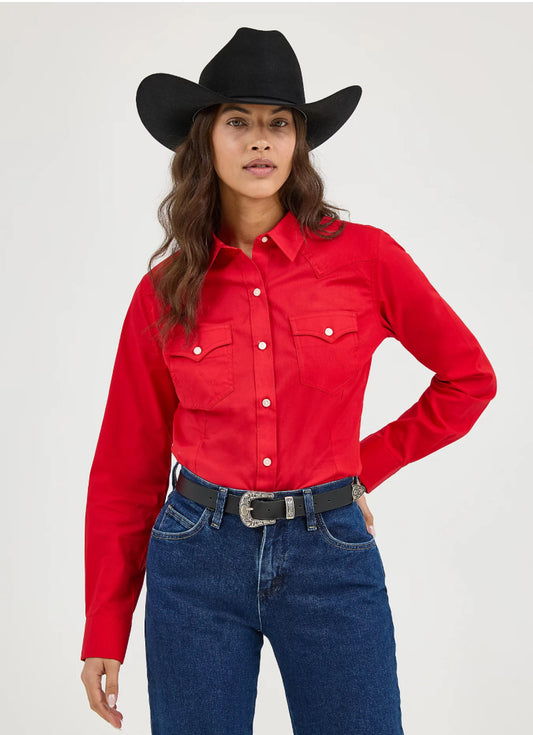Wrangler Ladies Western Shirt, Retro Long Sleeve, Red 112358017