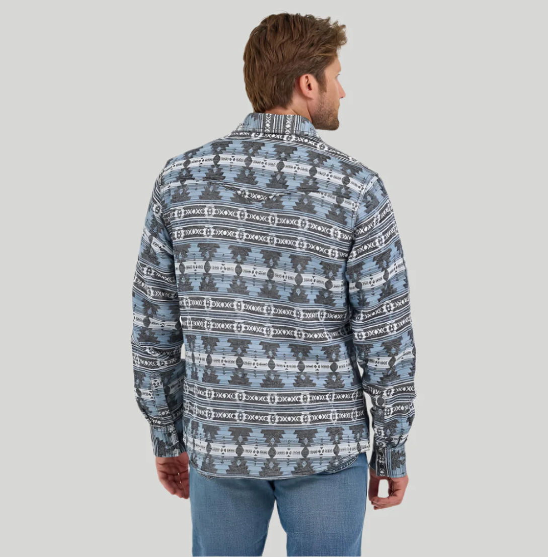 Wrangler Mens Retro® Premium Jacquard Snap Shirt Jacket Baby Blue - 112368216