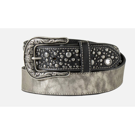 Angel Ranch - Ladies Belt, Crystals Studs Shimmery Grey D140005706