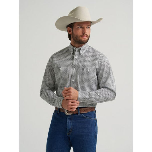 WRANGLER GEORGE STRAIT GREY GEO PRINT - MENS SHIRT - 112379024