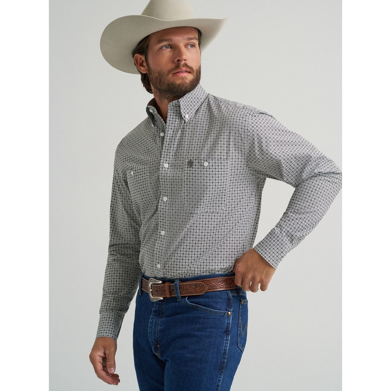WRANGLER GEORGE STRAIT GREY GEO PRINT - MENS SHIRT - 112379024