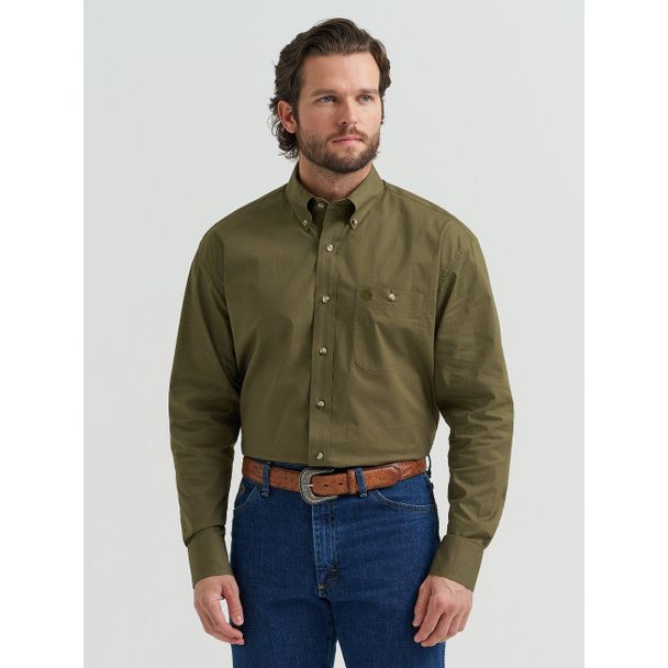 WRANGLER GEORGE STRAIT OLIVE GREEN  MENS SHIRT 112381943