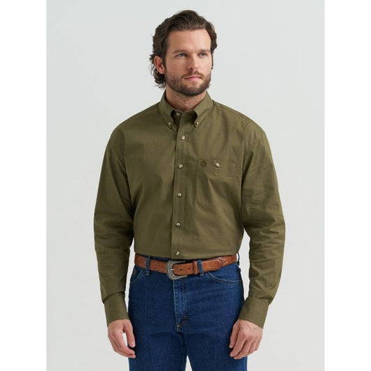 WRANGLER GEORGE STRAIT OLIVE GREEN  MENS SHIRT 112381943