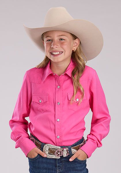 Roper Girl's Western Shirt - Long Sleeve, Snap, Pink 03-080-0592-4983