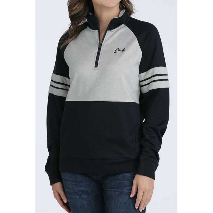 Cinch Ladies 1/4 Zip, Pullover, Grey/ Navy- MAK7913001