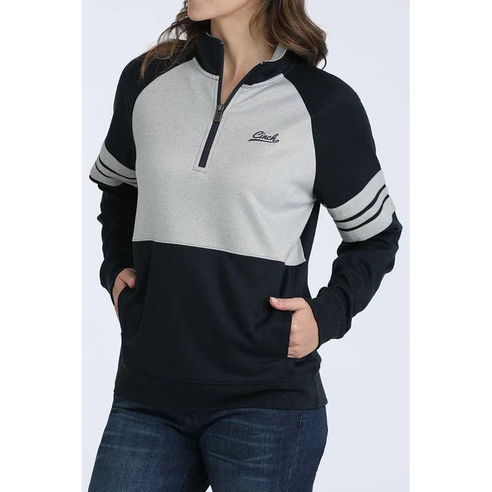 Cinch Ladies 1/4 Zip, Pullover, Grey/ Navy- MAK7913001