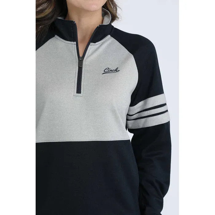 Cinch Ladies 1/4 Zip, Pullover, Grey/ Navy- MAK7913001