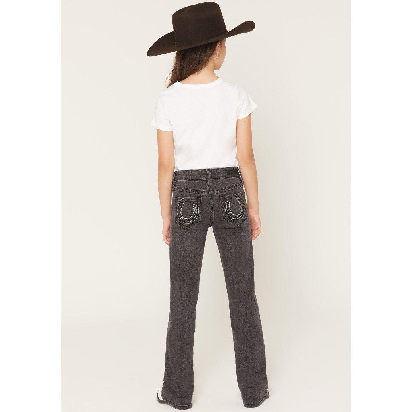 Rock & Roll Girls' Jean - Black Wash, Bootcut , Horseshoe Pocket BG4MD07395