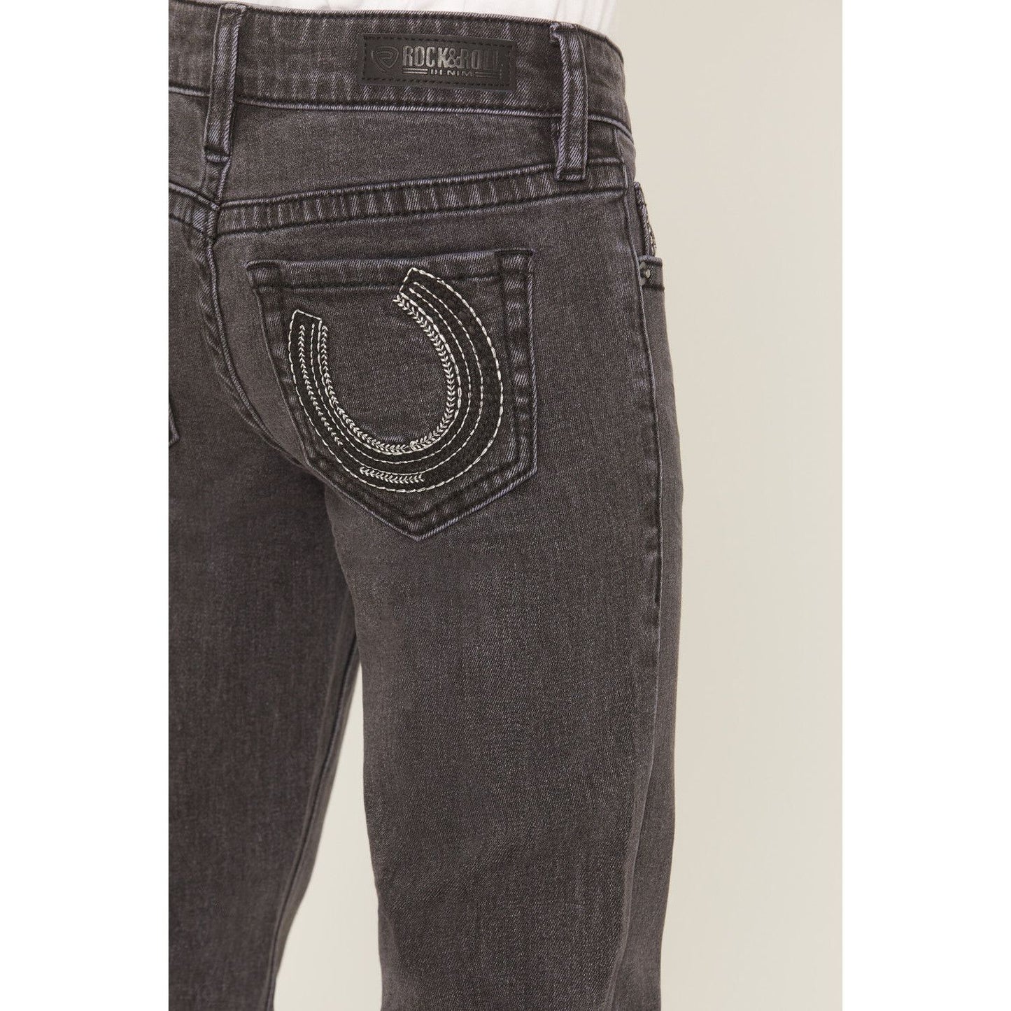 Rock & Roll Girls' Jean - Black Wash, Bootcut , Horseshoe Pocket BG4MD07395
