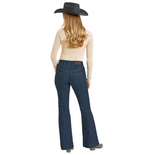 Rock & Roll Denim Ladies Trouser -Dark Wash, High Rise, Welt Pocket BW5HD07209