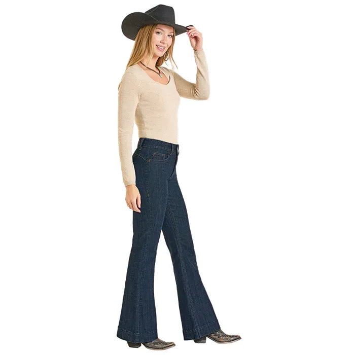 Rock & Roll Denim Ladies Trouser -Dark Wash, High Rise, Welt Pocket BW5HD07209