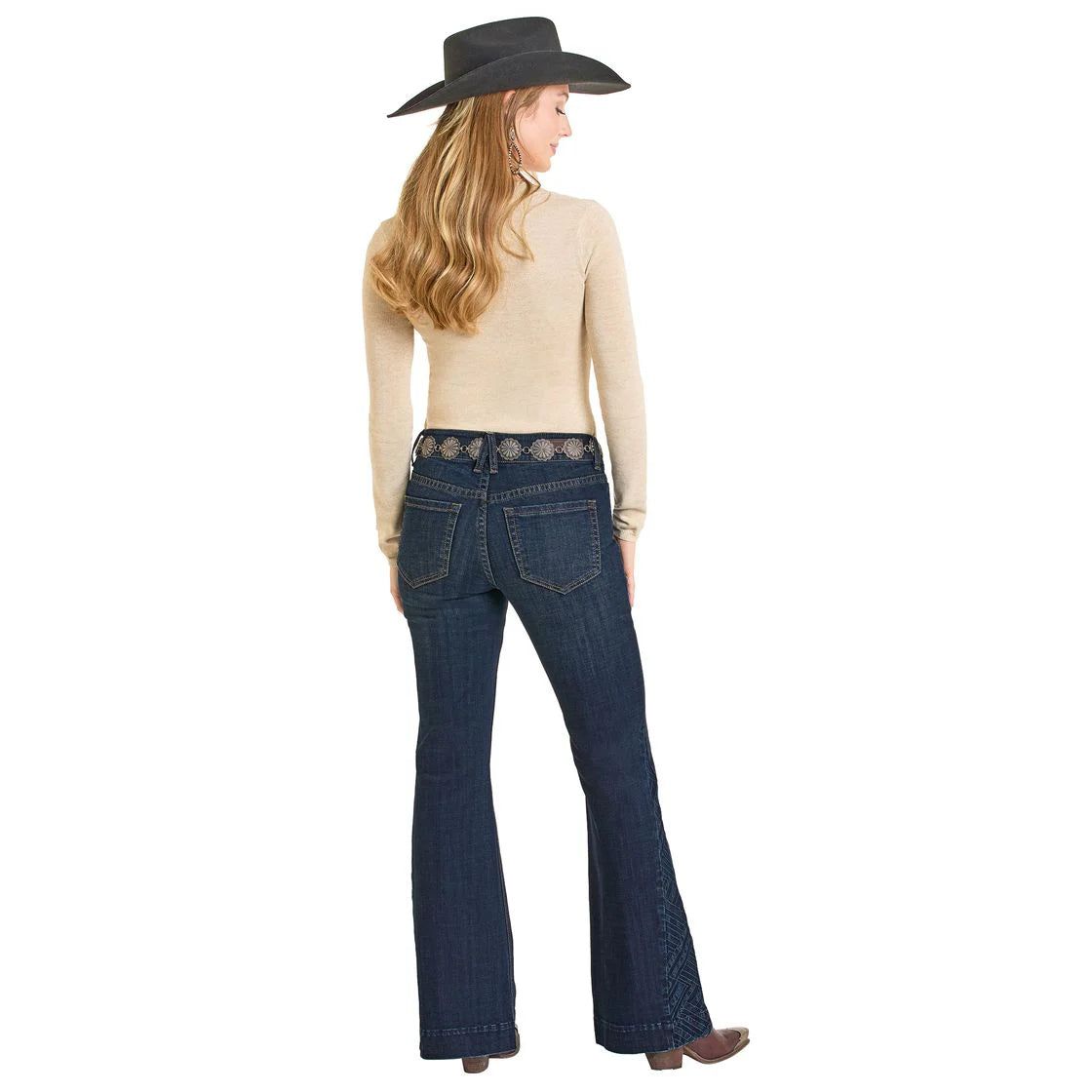 Rock & Roll Denim Ladies Trouser -Dark Wash, Mid Rise, Side Insert BW5MD07207