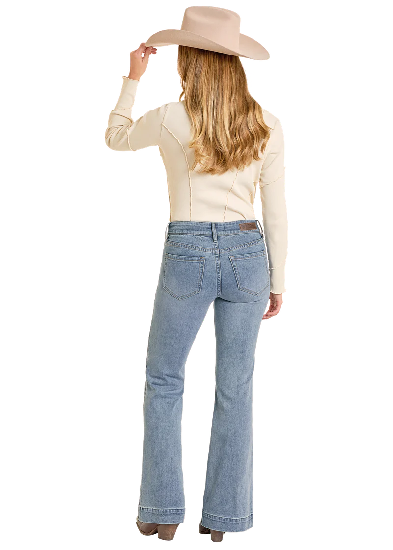 Rock & Roll Denim Ladies Trouser -Two Tone, Mid Rise, Light Wash  BW5MD07206