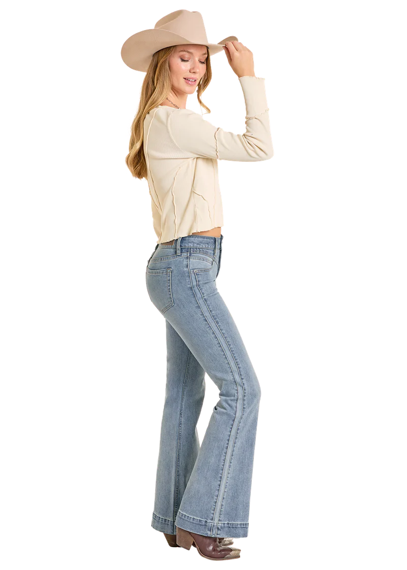 Rock & Roll Denim Ladies Trouser -Two Tone, Mid Rise, Light Wash  BW5MD07206
