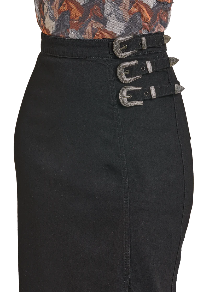 Rock & Roll Ladies Black Denim Maxi Skirt BW69D07224