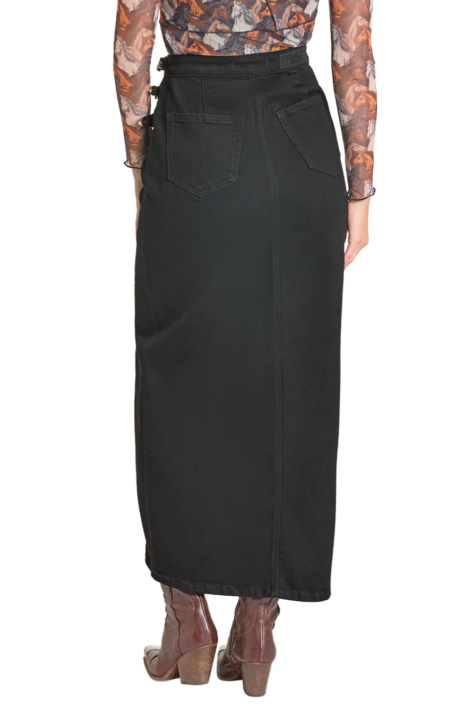 Rock & Roll Ladies Black Denim Maxi Skirt BW69D07224