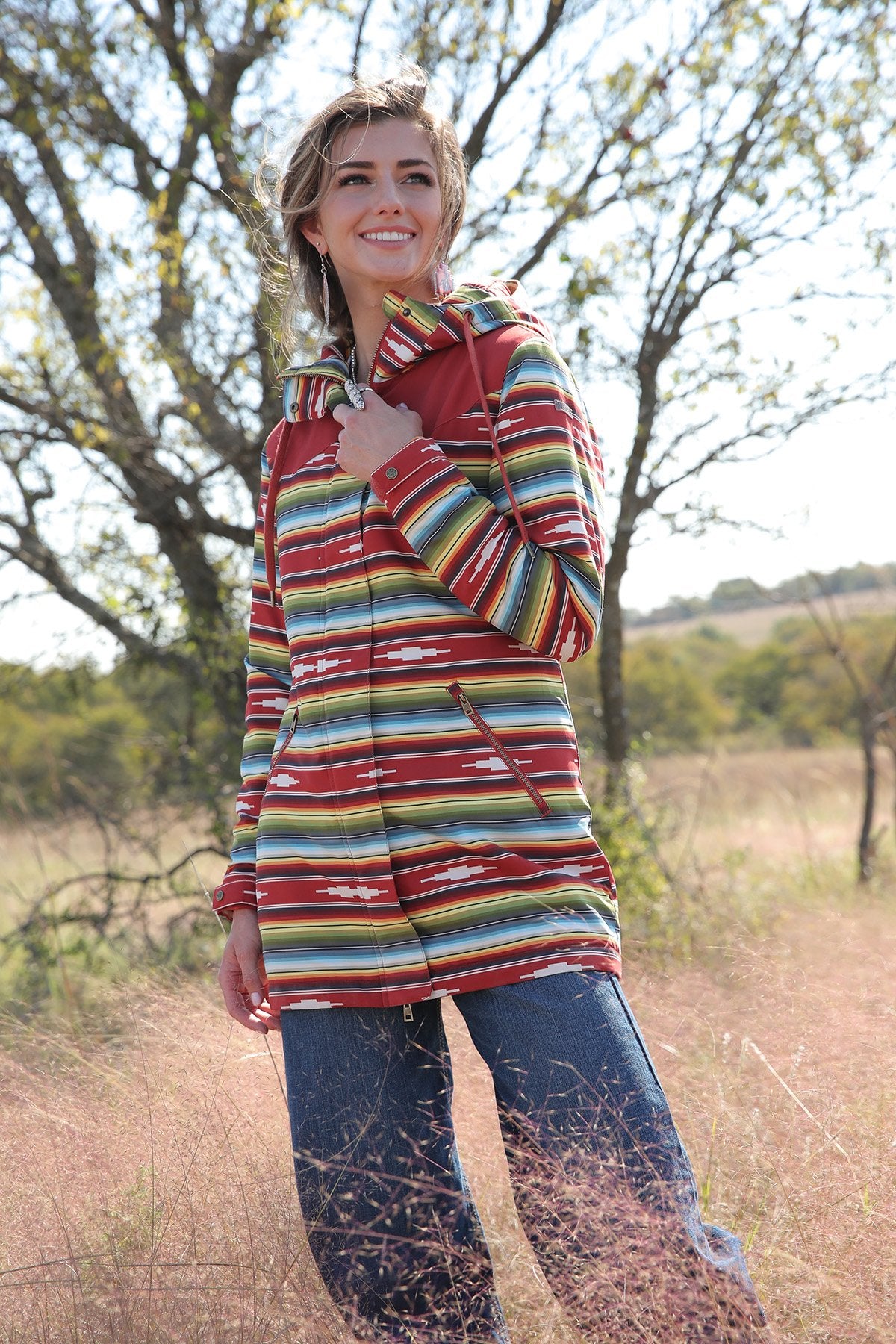 Cruel Denim Ladies Jacket, Blanket Striped, Hooded CWJ7405001