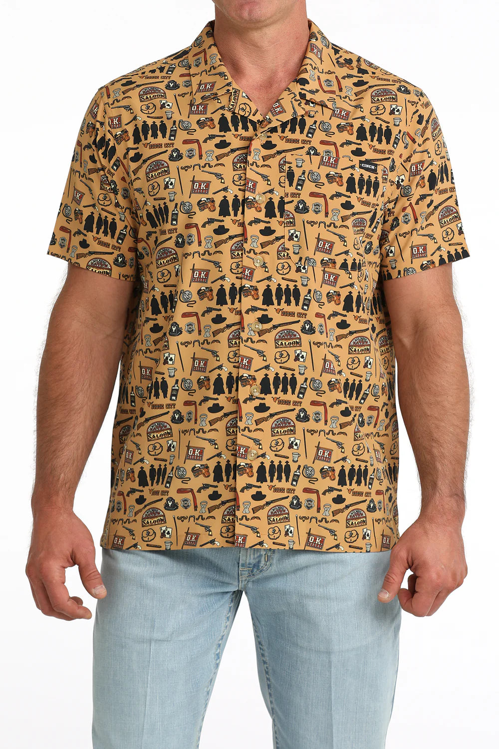 Cinch Men's Camp Short Sleeve, Dodge City, Button Down Shirt MTW1401058