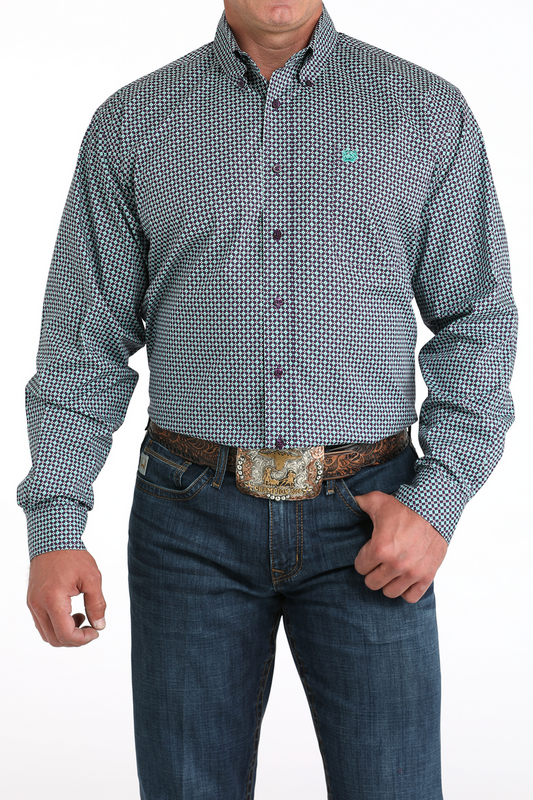 CINCH - Men LONG SLEEVE BUTTON-DOWN SHIRT, Geometric Print, Purple MTW1105972