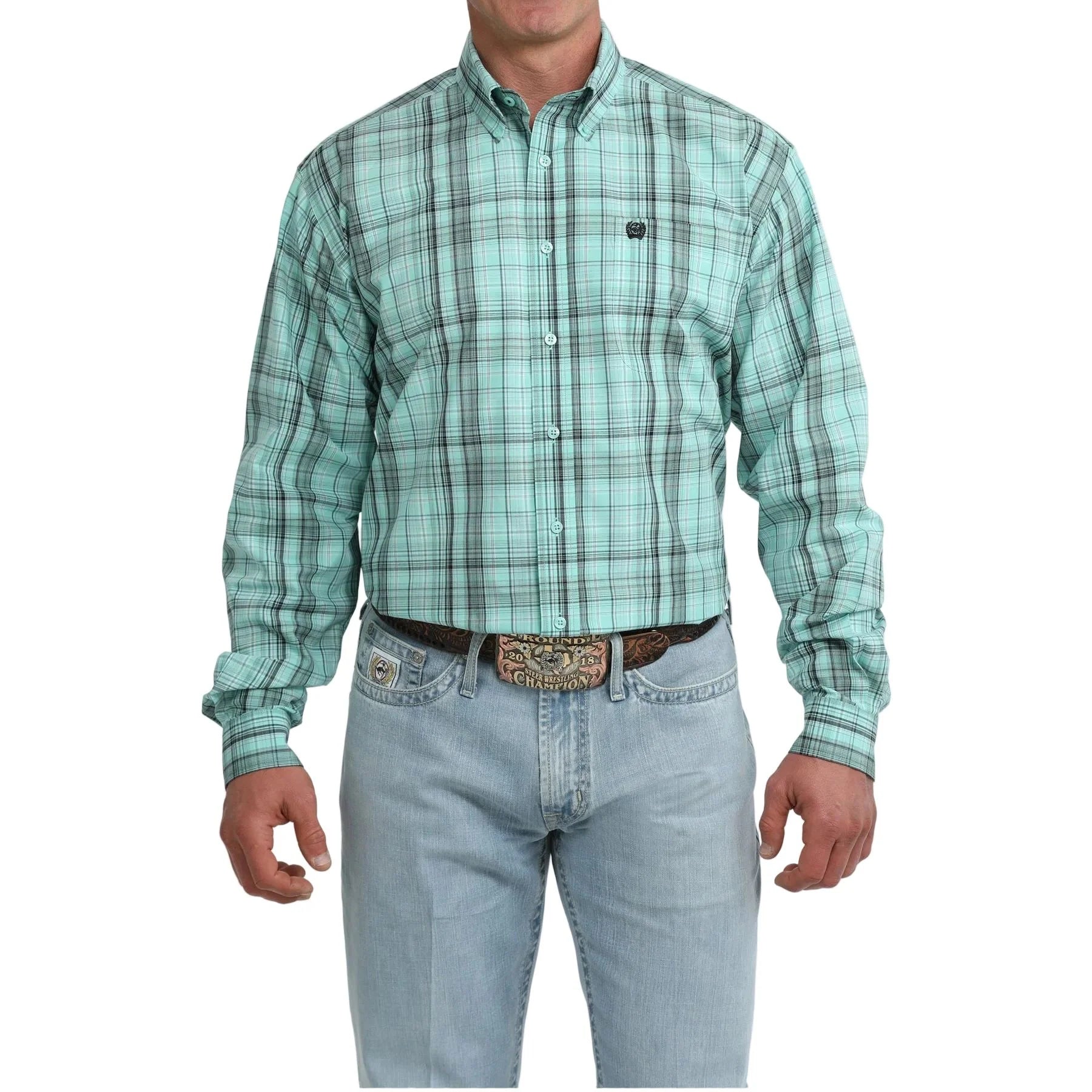 Cinch Men's Plaid Turquoise, Button Down Shirt MTW1106115