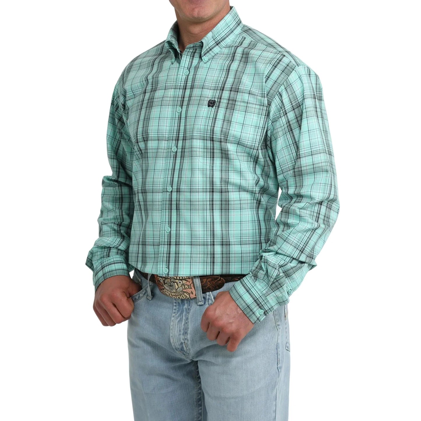 Cinch Men's Plaid Turquoise, Button Down Shirt MTW1106115