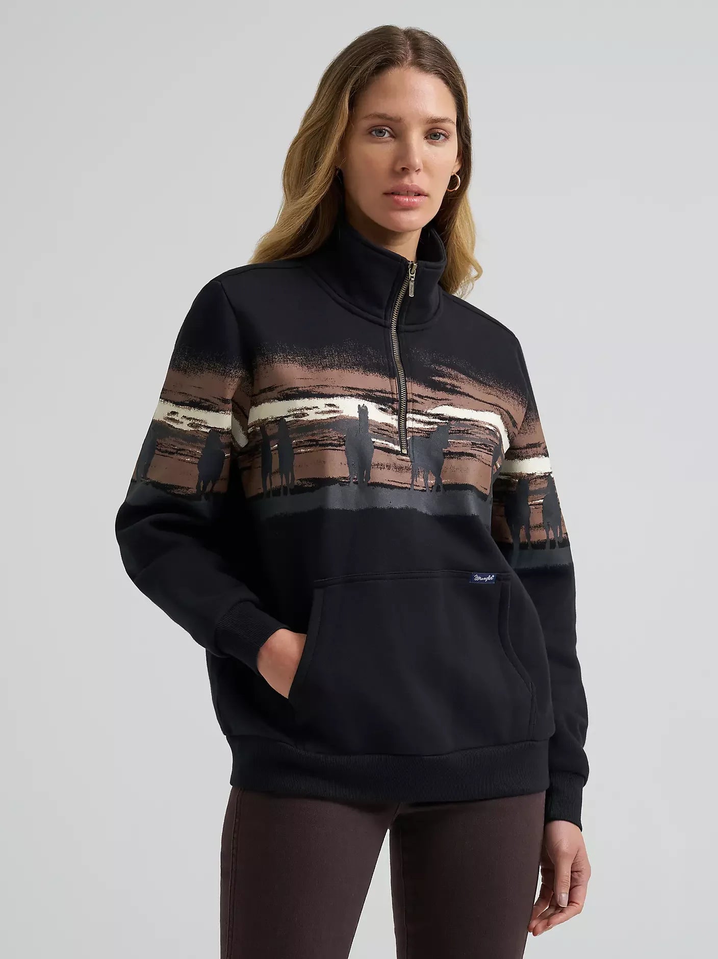 Wrangler Ladies 1/4 Zip Sweatshirt, Retro, 112382737