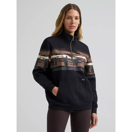 Wrangler Ladies 1/4 Zip Sweatshirt, Retro, 112382737