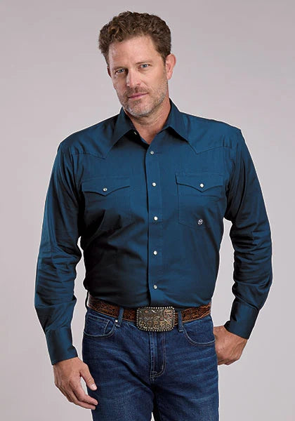 Roper Boy’s Western Shirt - Long Sleeve Poplin Snap, Blue, 3-30-265-4102