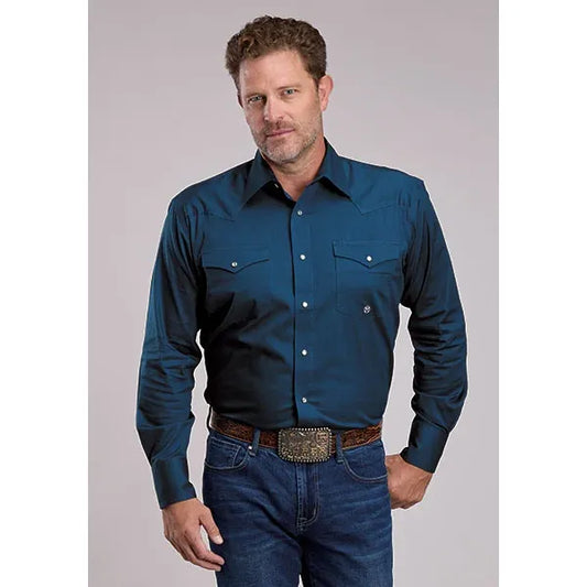 Roper Boy’s Western Shirt - Long Sleeve Poplin Snap, Blue, 3-30-265-4102