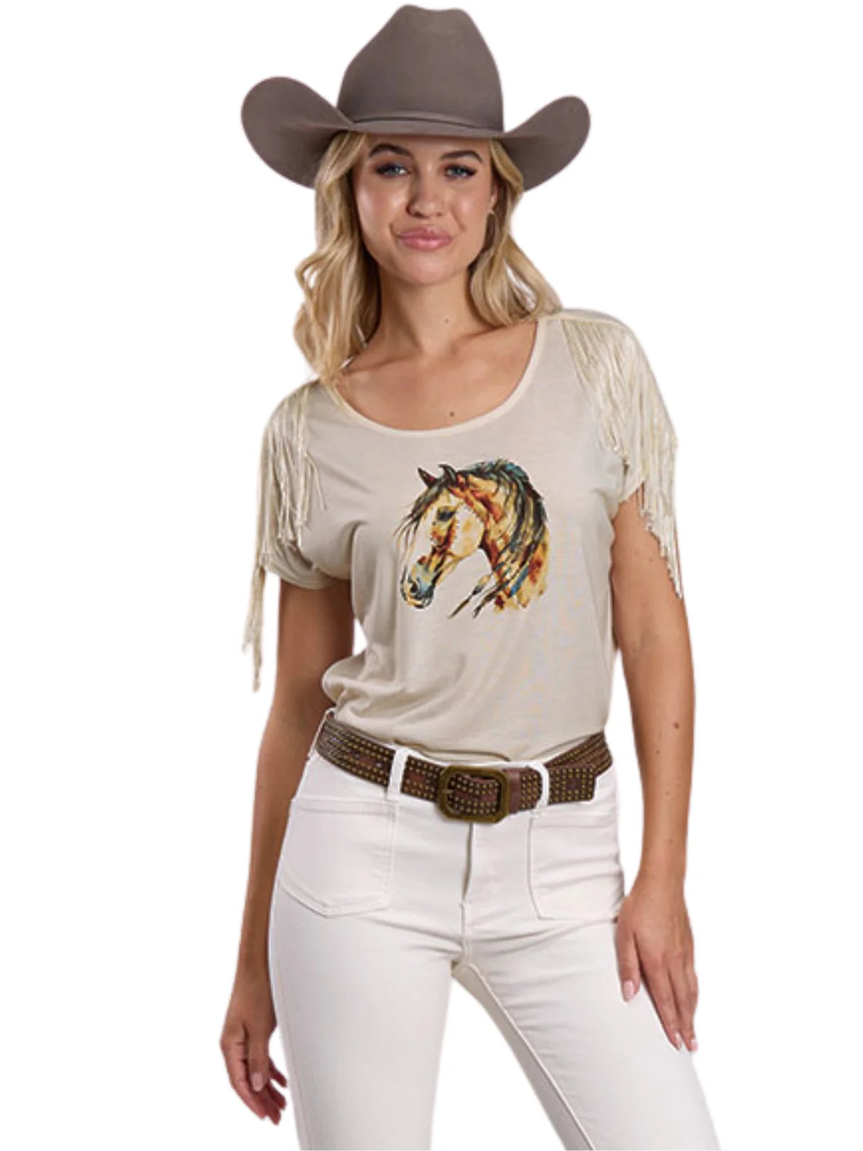 Roper Ladies Western T-Shirt, Cream 03-039-0513-5065