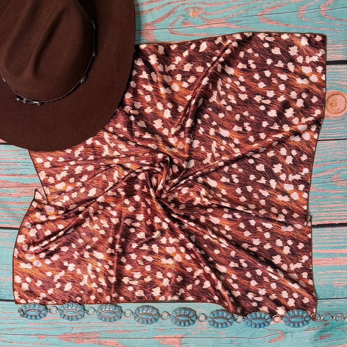 AVS-6998 Cow Print Square Silk Wild Rag 28X28