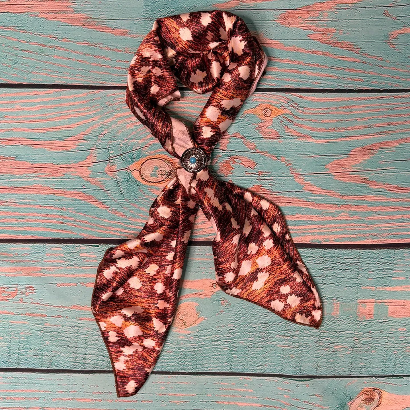 AVS-6998 Cow Print Square Silk Wild Rag 28X28