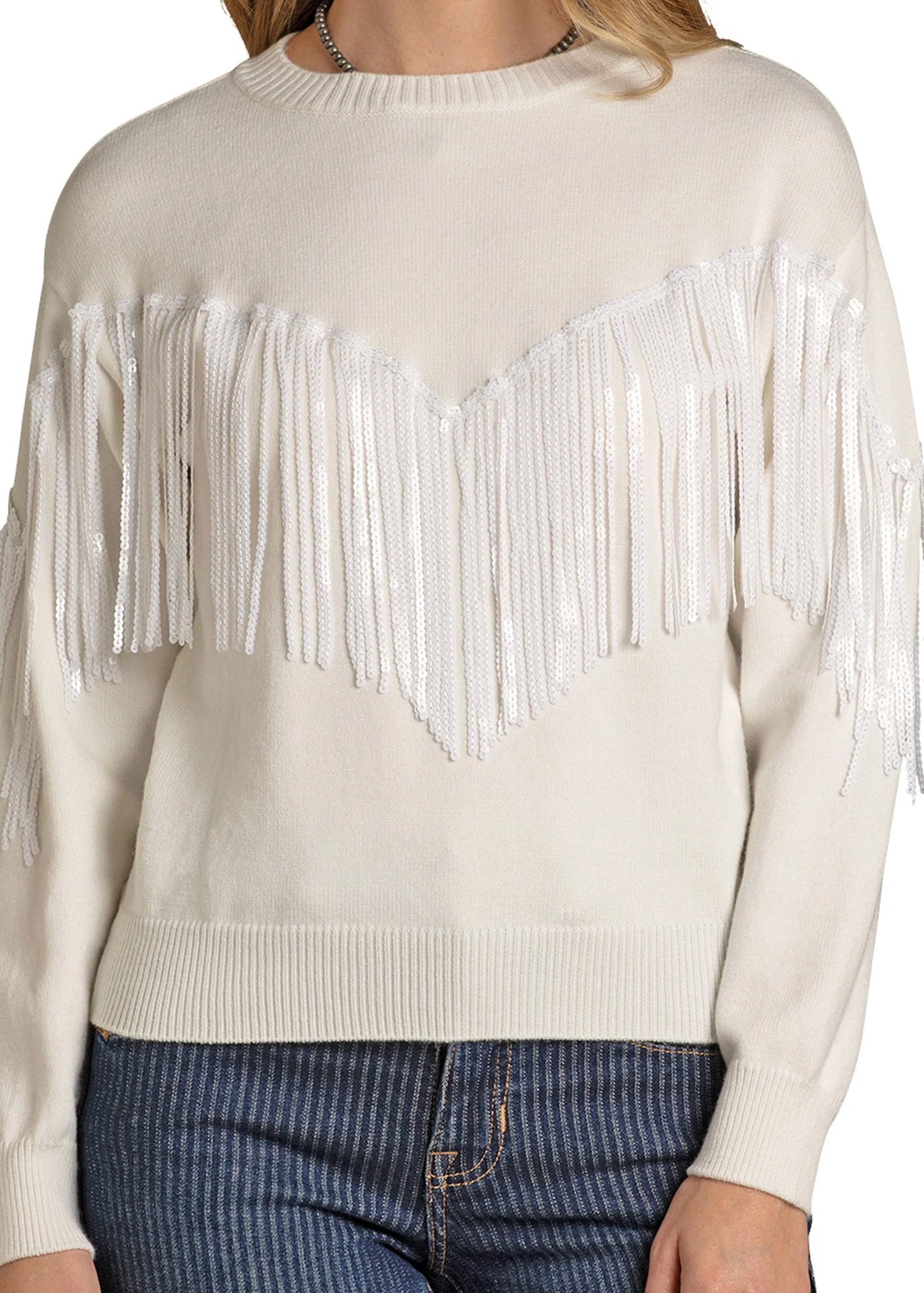 Rock & Roll Ladies Sweater, Sequin Fringe BW32T06990