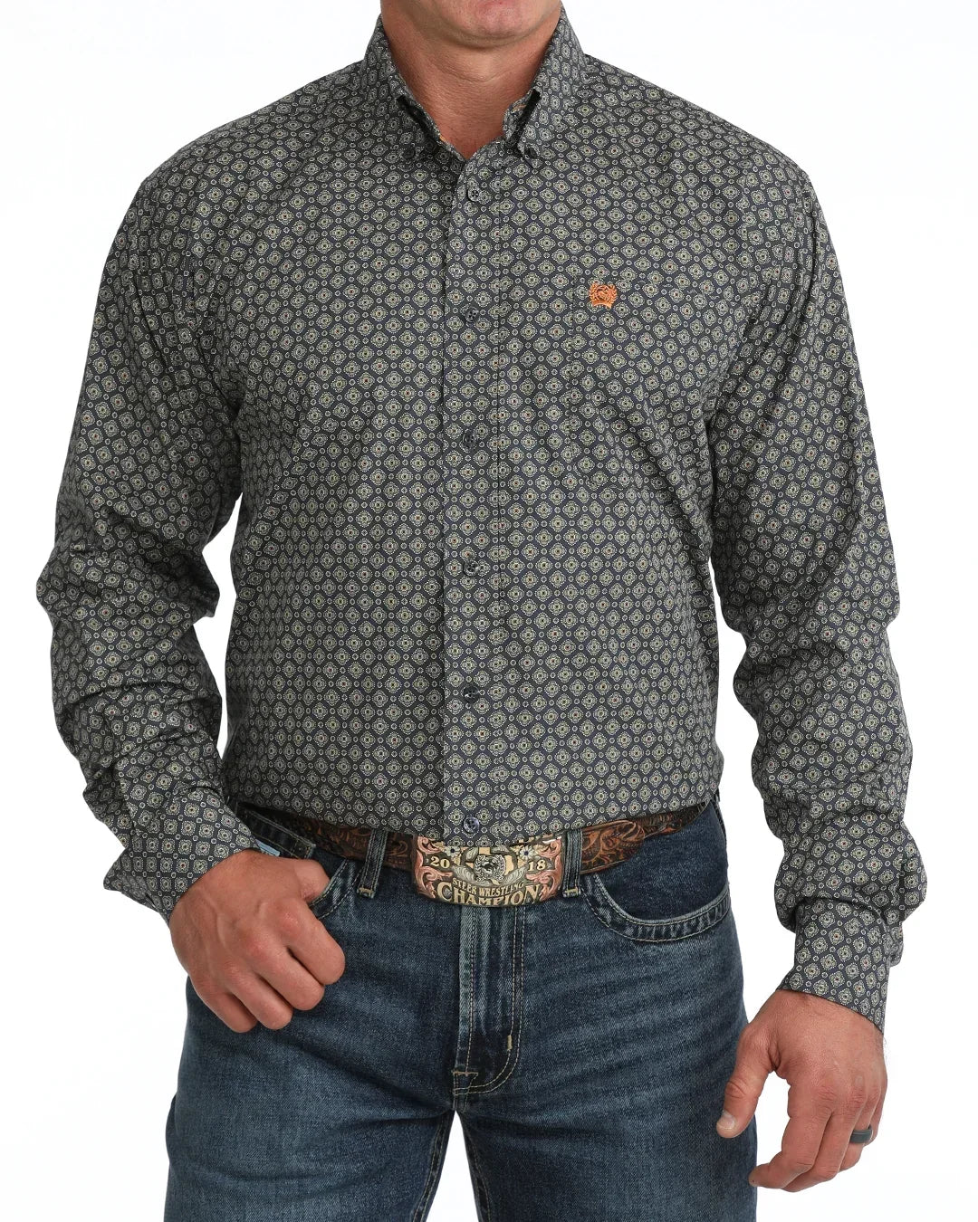 Cinch Men's Navy Geometric,Button Down Shirt MTW1106131