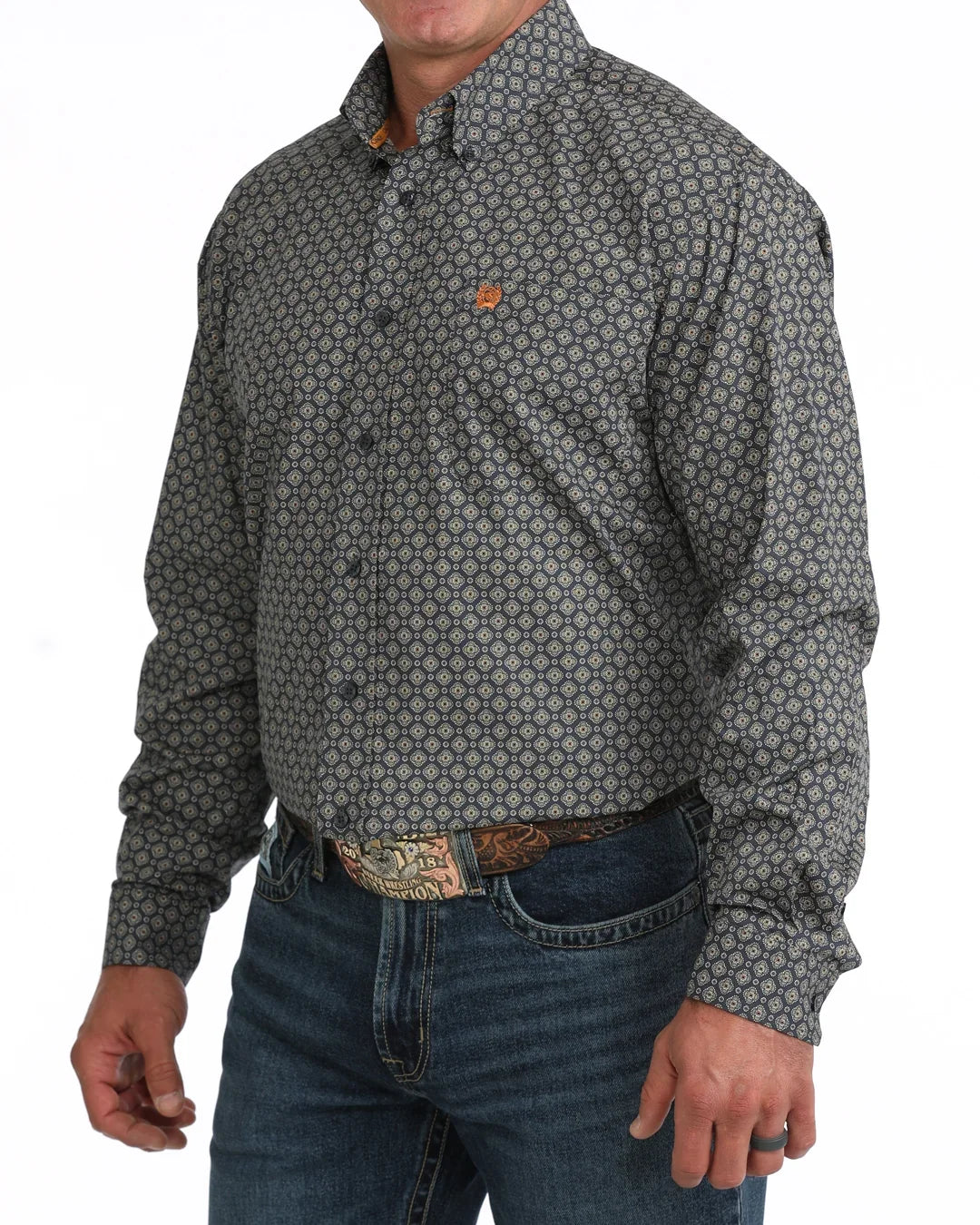 Cinch Men's Navy Geometric,Button Down Shirt MTW1106131