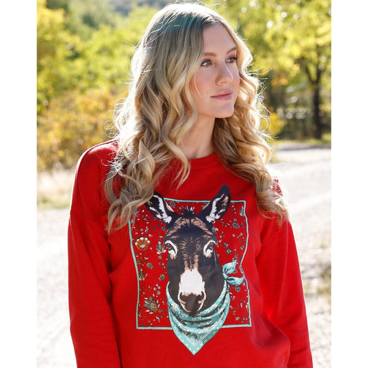 Cruel Denim Ladies Sweatshirt, Red , Donkey - CWK7502003