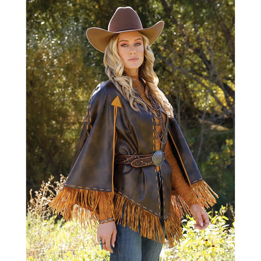 Cruel Denim Ladies Western Faux Leather Fringe Cape CWV7456001