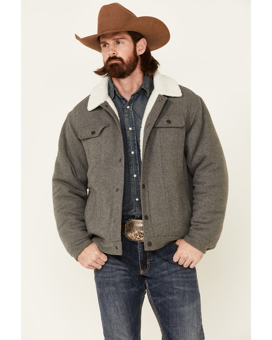 Cinch Jacket Men's Grey Wool, Snap Front Trucker Jacket - MWJ1074003