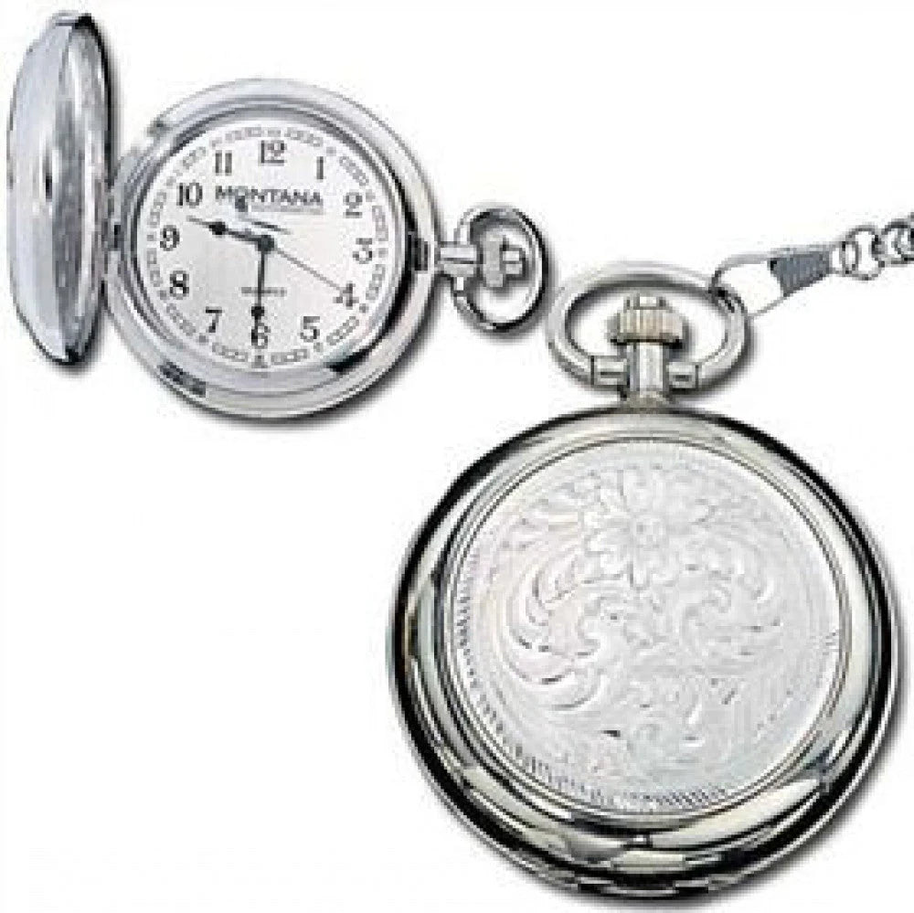 Montana Silversmiths Pocket watch - Fully Engraved Silver WATCHP10
