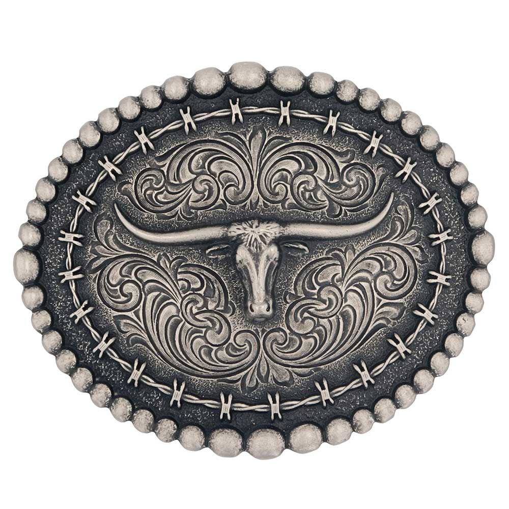 Montana Attitude Buckles - Rustic Barbed Wire Longhorn A9725