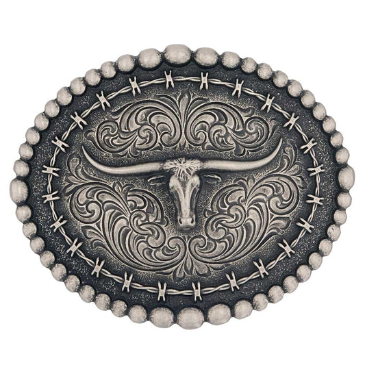 Montana Attitude Buckles - Rustic Barbed Wire Longhorn A9725