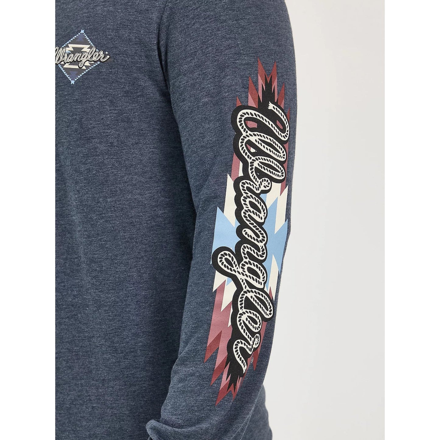 Wrangler Men's Graphic Heather Grey-Navy Long Sleeve T-Shirt 112368561