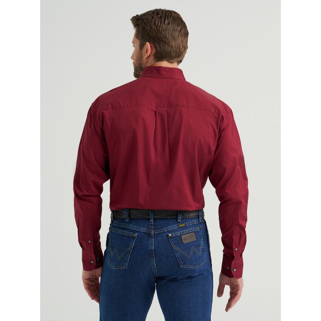 Wrangler Men’s George Straight, Button Down, Solid Burgundy 112369627