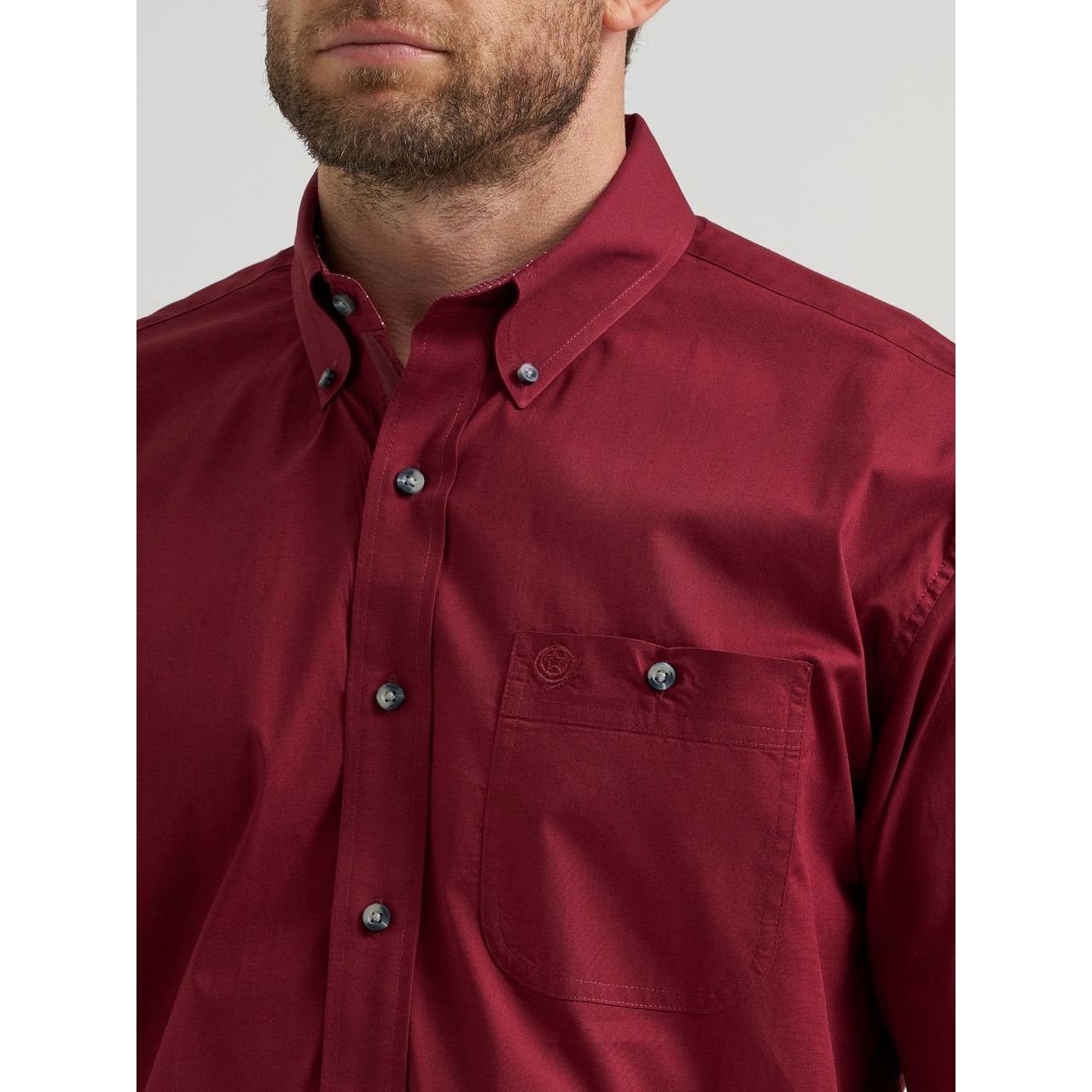 Wrangler Men’s George Straight, Button Down, Solid Burgundy 112369627