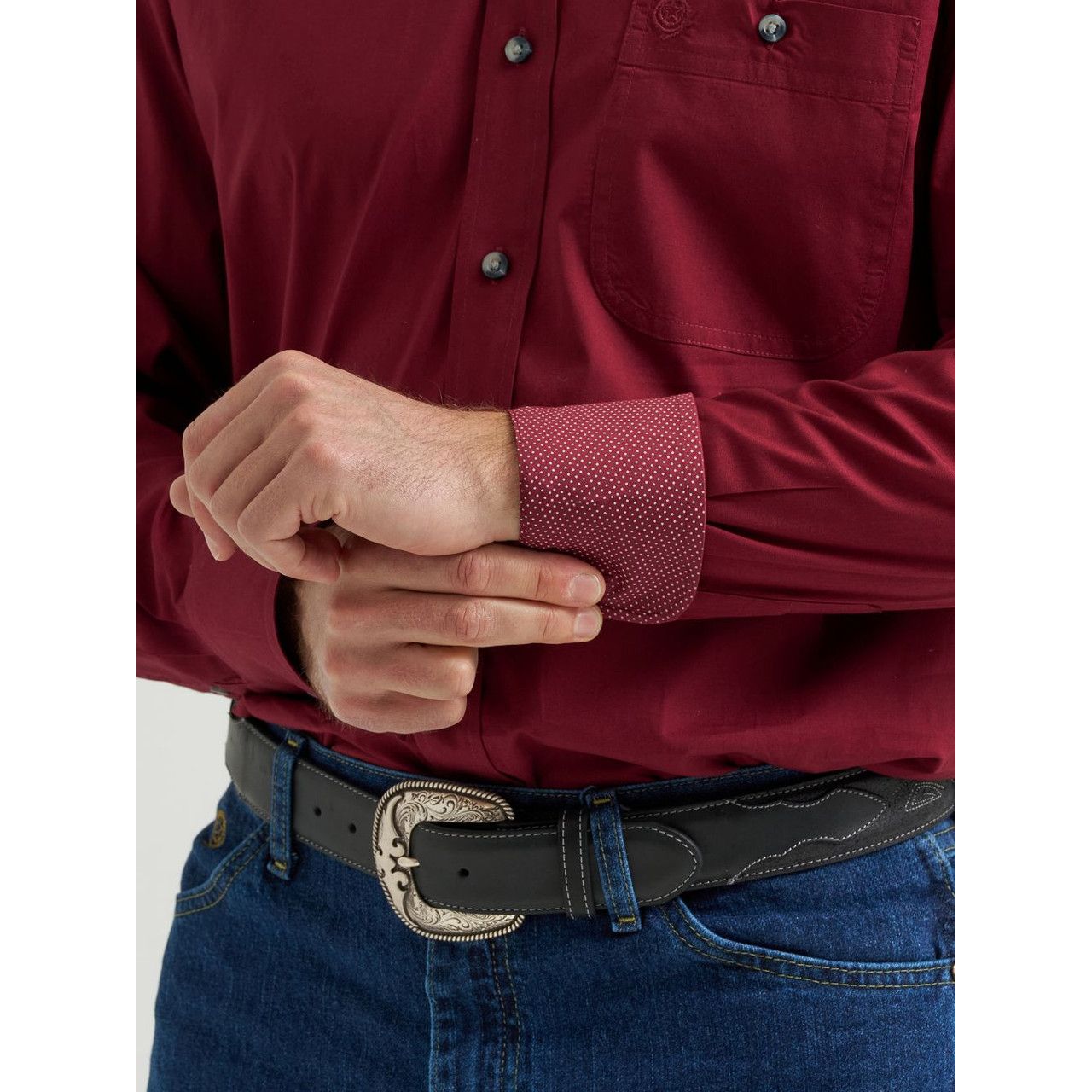 Wrangler Men’s George Straight, Button Down, Solid Burgundy 112369627