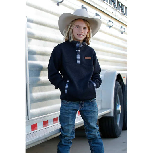 CINCH Boys Knit Pullover, 1/4 Snap, Charcoal, MWK7330005