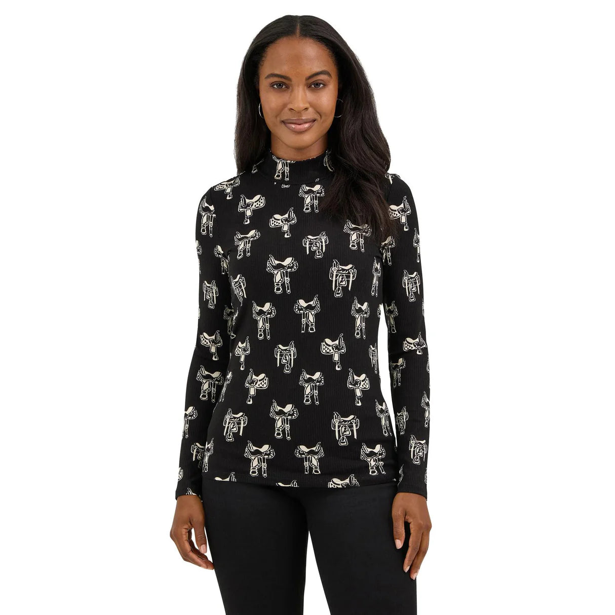 WRANGLER Ladies Retro Mock Neck, Saddle Print 112371630
