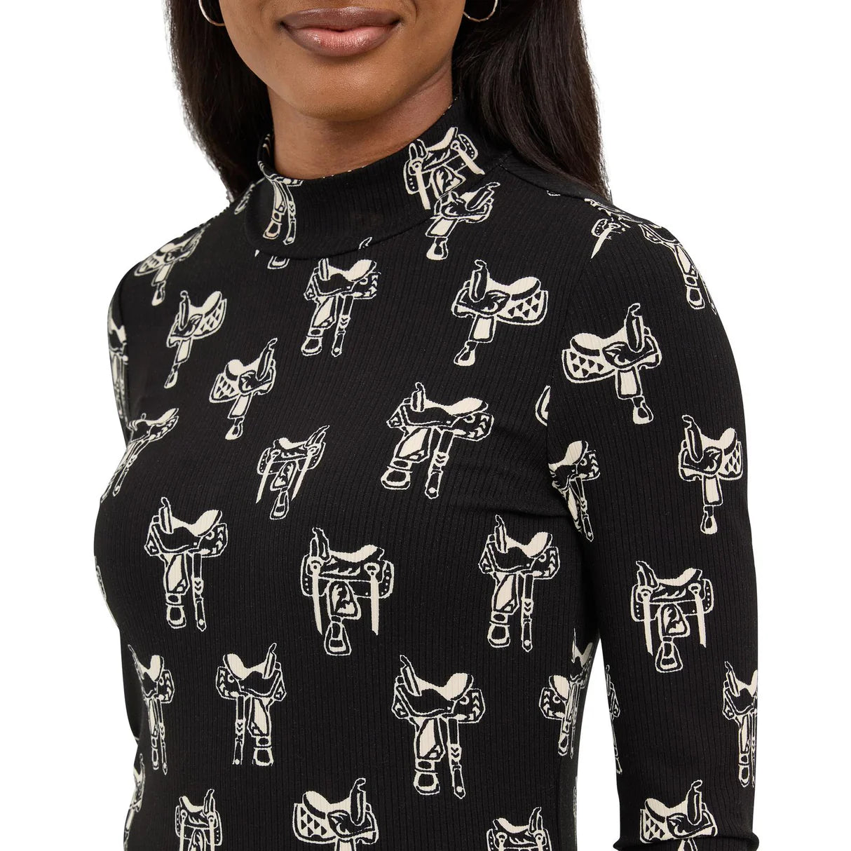 WRANGLER Ladies Retro Mock Neck, Saddle Print 112371630