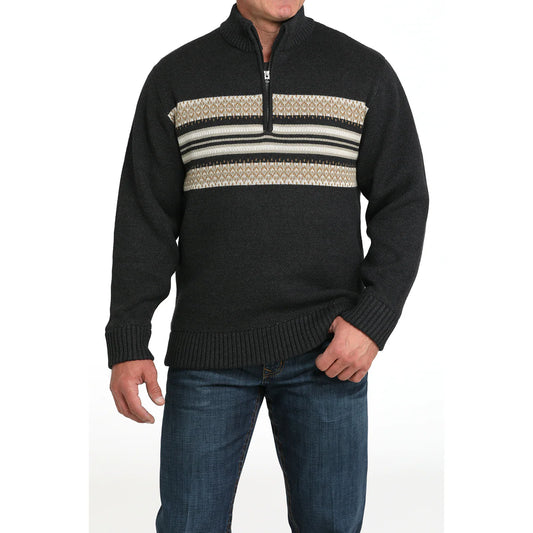 CINCH MEN'S PULLOVER SWEATER 1/4 Zip, Charcoal MWK1560005